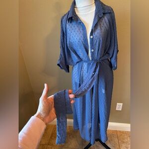 Zeagoo Sheer Dotted Button-Down Duster XL | Long Mesh Cardigan Cover-Up Blue
